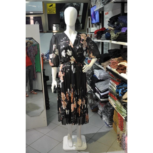 Siyah Rekli Çiçekli Desenli Abiye Yazlık