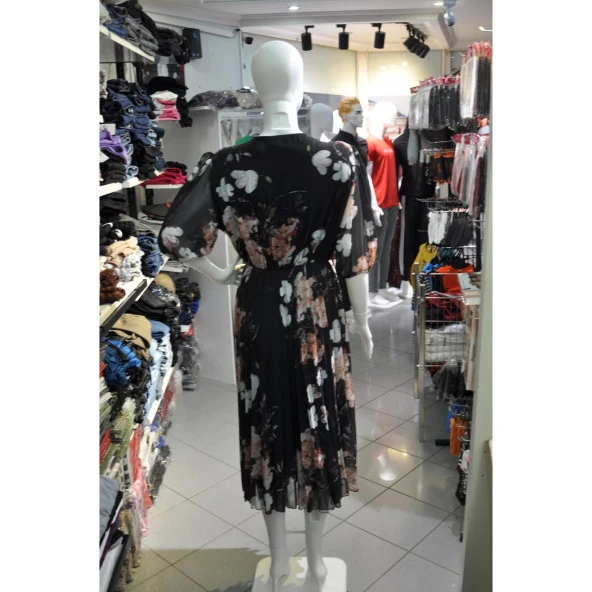 Siyah Rekli Çiçekli Desenli Abiye Yazlık - 2