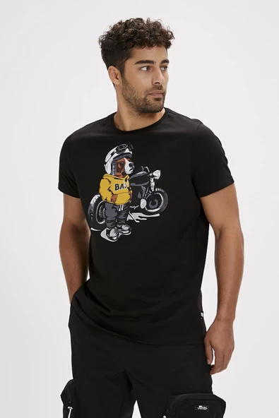 Bad Bear Fave Siyah Baskılı Erkek Tişört - Resim 2