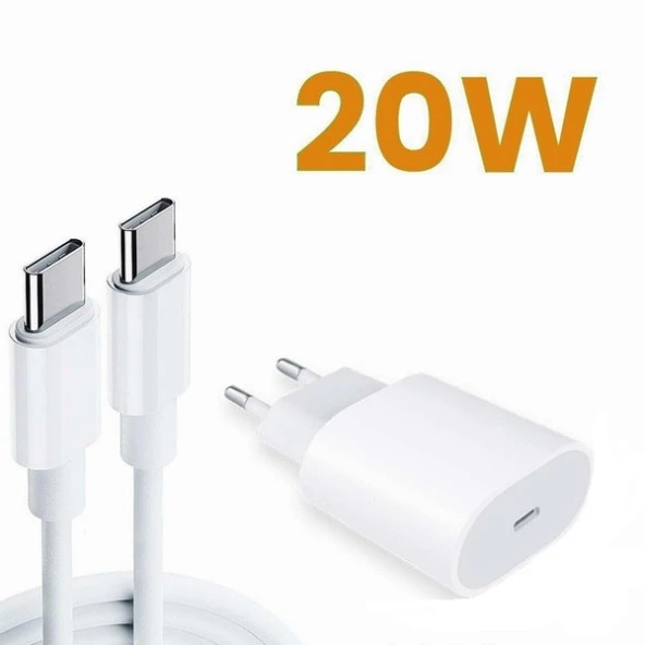 Apple iPhone 20W Hızlı Şarj Aleti Seti USB-C To Type-C MHJE3TU-A + MQ4H2ZM/A (Kablo Dahil) ürün görseli 1