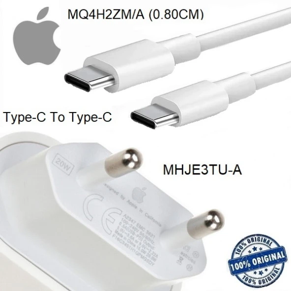 Apple iPhone 15 Plus 20W Hızlı Şarj Aleti Seti USB-C To Type-C MHJE3TU-A + MQ4H2ZM/A (Kablo Dahil)