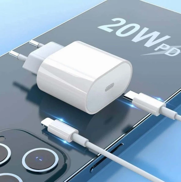 Apple iPhone 15 PRO Max 20W Hızlı Şarj Aleti Seti USB-C To Type-C MHJE3TU-A + MQ4H2ZM/A (Kablo Dahil)