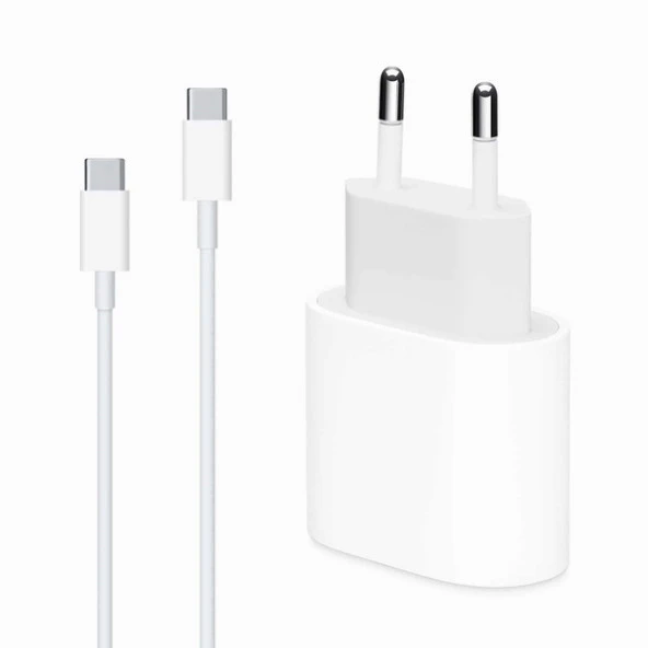Apple iPhone 15 20W Hızlı Şarj Aleti Seti USB-C To Type-C MHJE3TU-A + MQ4H2ZM/A (Kablo Dahil)