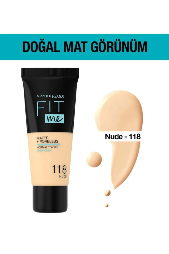 Maybelline New York Fondöten  Fit Me Matte  Poreless Foundation 118 Nude