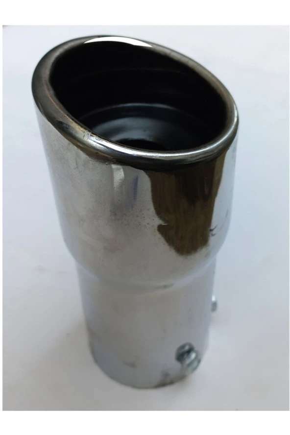 60 mm. Antipas iç kaplamalı önü kesik yuvarlak  ıslık sesli sök/tak vidalı nikelaj egzoz eksoz ucu - Resim 2