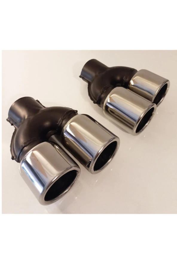 60 mm.  Uyumlu Krom düz yuvarlak (dual) çift çıkış paslanmaz sessiz egzoz eksoz ucu 2 ADET - Resim 2
