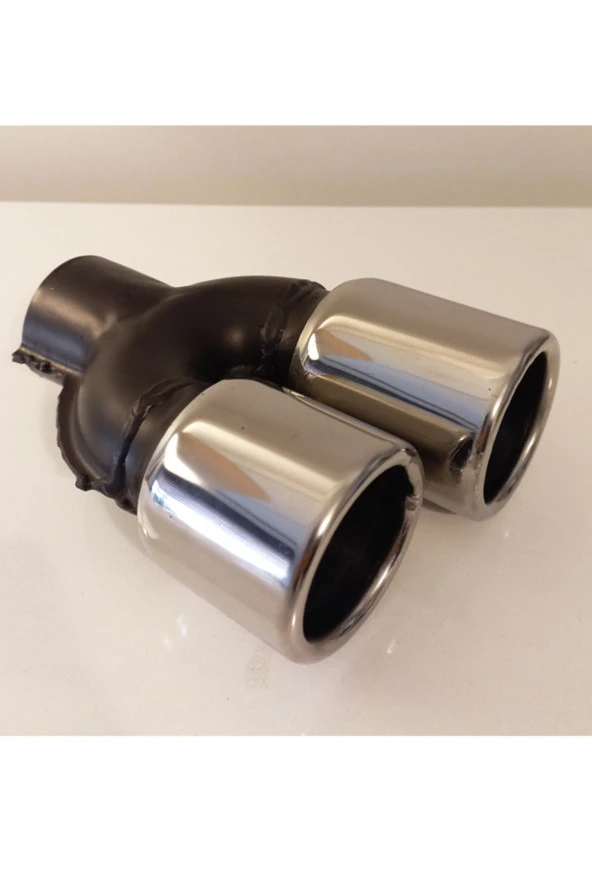 60 mm.  Uyumlu Krom düz yuvarlak (dual) çift çıkış paslanmaz sessiz egzoz eksoz ucu 2 ADET - Resim 3
