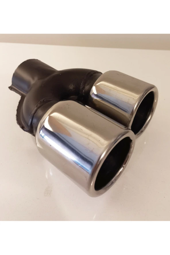 60 mm.  Uyumlu Krom düz yuvarlak (dual) çift çıkış paslanmaz sessiz egzoz eksoz ucu 2 ADET - Resim 4