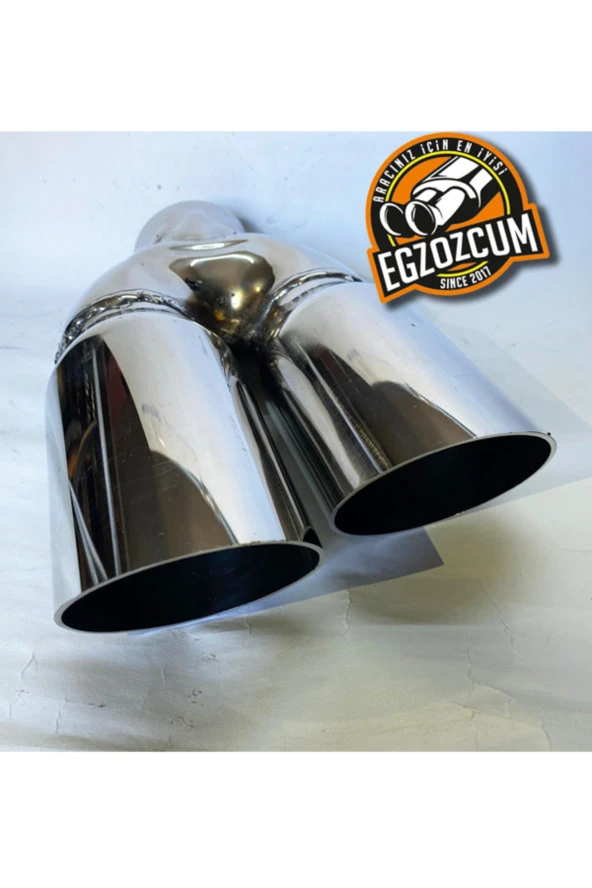 76 mm. PASLANMAZ KOMPLE KROM çift çıkış DUAL SAĞ eğimli kesik eksoz egzoz ucu - Resim 3