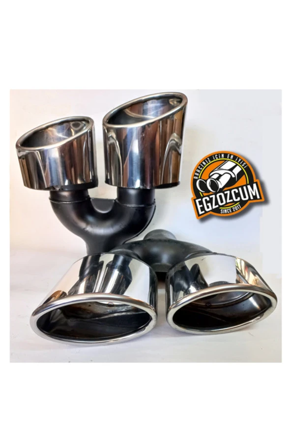 100 mm. Paslanmaz krom yassı çiftli SAĞ/SOL egzoz eksoz ucu (çapraz eşit) - Resim 2