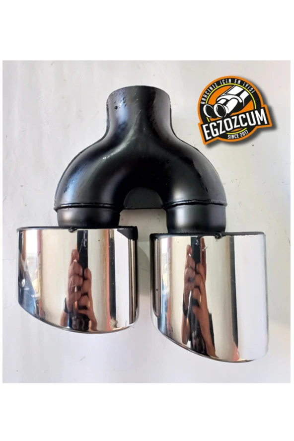 100 mm. Paslanmaz krom yassı çiftli SAĞ/SOL egzoz eksoz ucu (çapraz eşit) - Resim 3