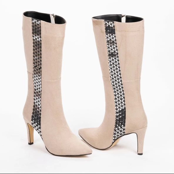 Kadın İnce Topuklu Sivri Burunlu Klasik  Çizme - Resim 3