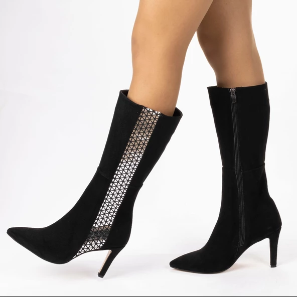 Kadın İnce Topuklu Sivri Burunlu Klasik  Çizme - Resim 4