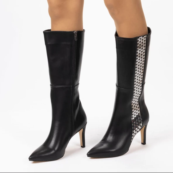 Kadın İnce Topuklu Sivri Burunlu Klasik  Çizme - Resim 11