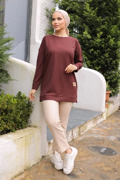 Yeni Stil Kahve Arma Detaylı Tunik 10020 - 3