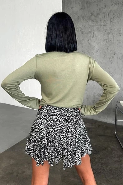 Rahat Ve Şık Uzun Kollu Bisiklet Yaka Likralı Viskon Penye Body Haki - 2