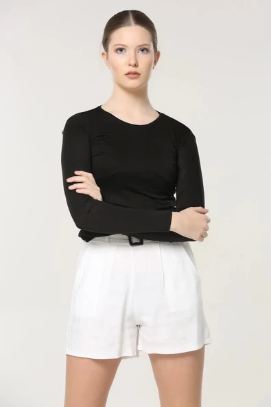 Rahat Ve Şık Uzun Kollu Bisiklet Yaka Likralı Viskon Penye Body Siyah - 4