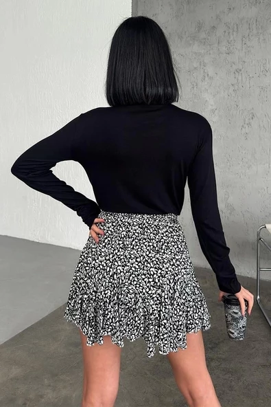 Rahat Ve Şık Uzun Kollu Bisiklet Yaka Likralı Viskon Penye Body Siyah - 3