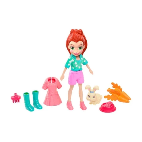 Polly Pocket ve Hayvan Dostu Oyun Seti, Hoptastic Lila Bebek, Hayvanı ve Aksesuarları GDM11