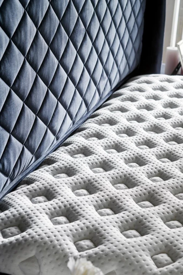 Niron Baklava Yatak Seti - 180x200 cm Antrasit Tek Kişilik, Pedli Sert Yatak, Lüks Baza ve Başlık Takımı - Resim 7