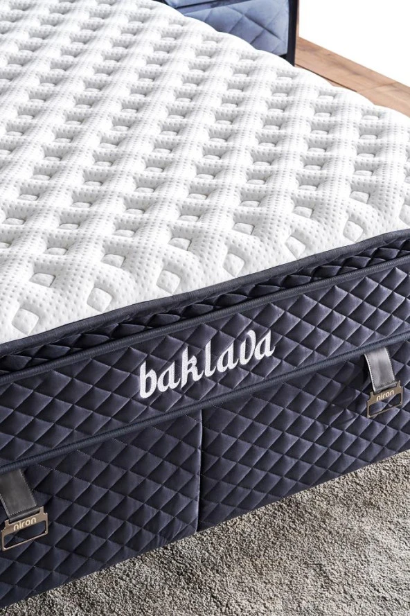 Niron  Baklava Lüks Yatak Baza ve Başlık Seti 160x200 cm Çift Kişilik Çok Sert Yatak Antrasit Baza Başlık - 3