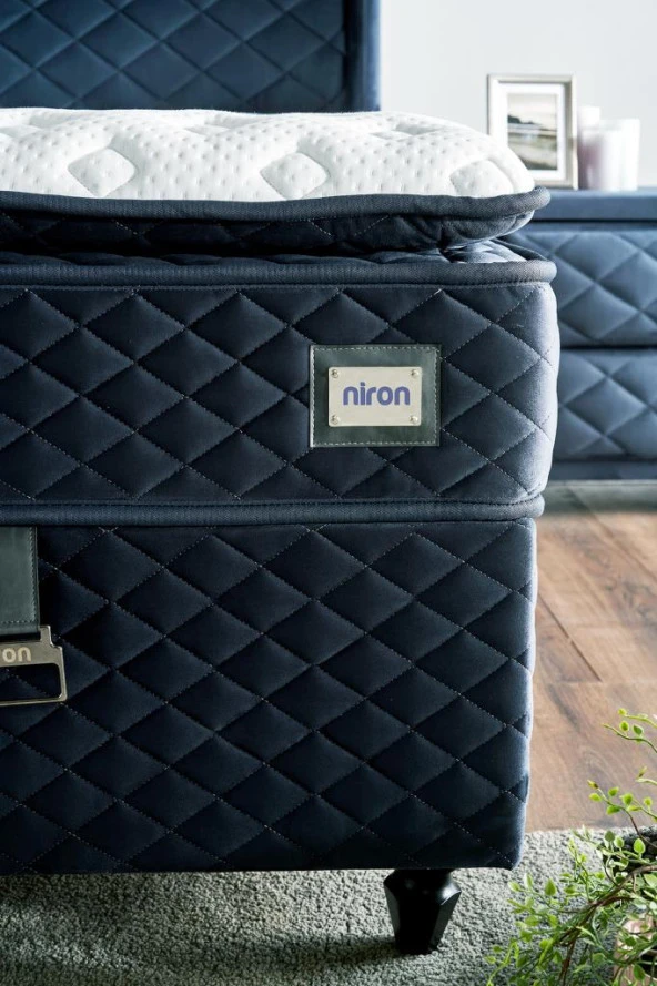 Niron Baklava Lüks Yatak Baza ve Başlık Seti 160x200 cm Çift Kişilik Çok Sert Yatak Antrasit Baza Başlık - 6