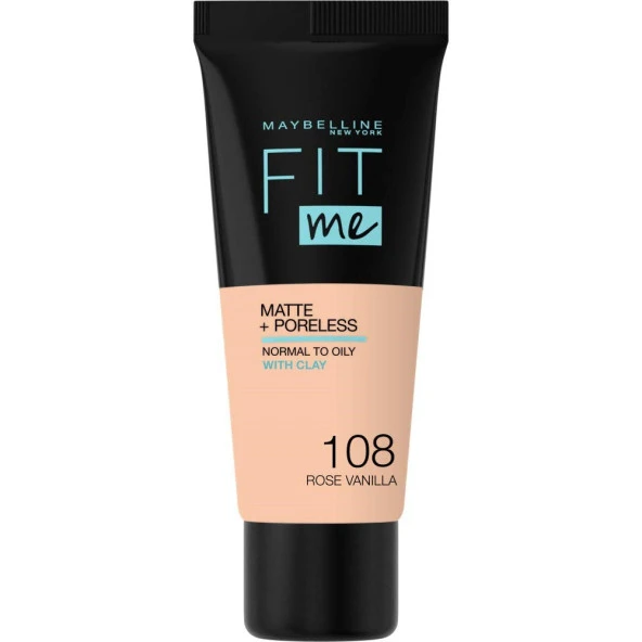 Maybelline New York Fit Me Matte+Poreless Fondöten, 108 Rose Vanilla, 30 ml