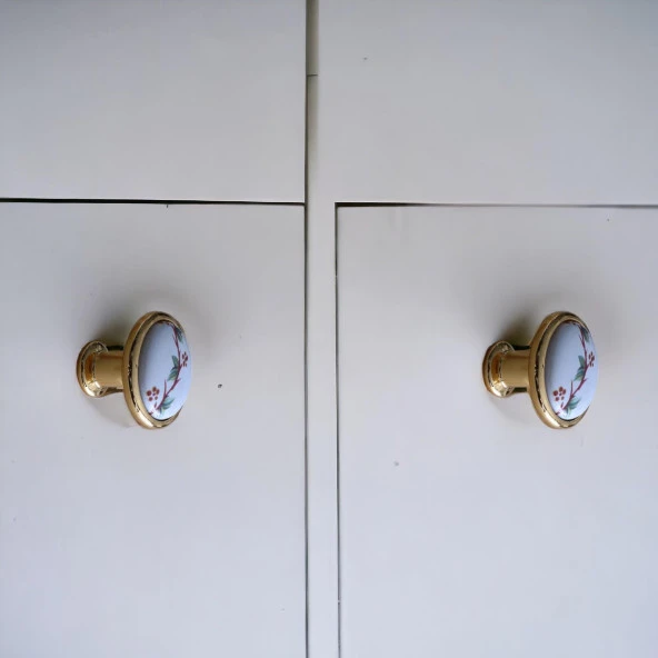 Porselen Kulp Gold Düğme Mobilya Mutfak Dolabı Çekmece Dolap Kulpları Kapak Kulpu Kulbu Altın - 4