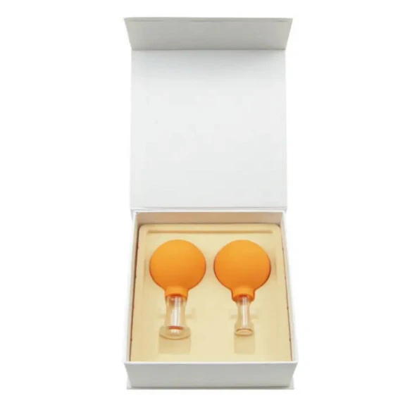 Silikon Vakumlu Cam Yüz Masaj Kupası 2'li Set Turuncu Renk - Resim 3