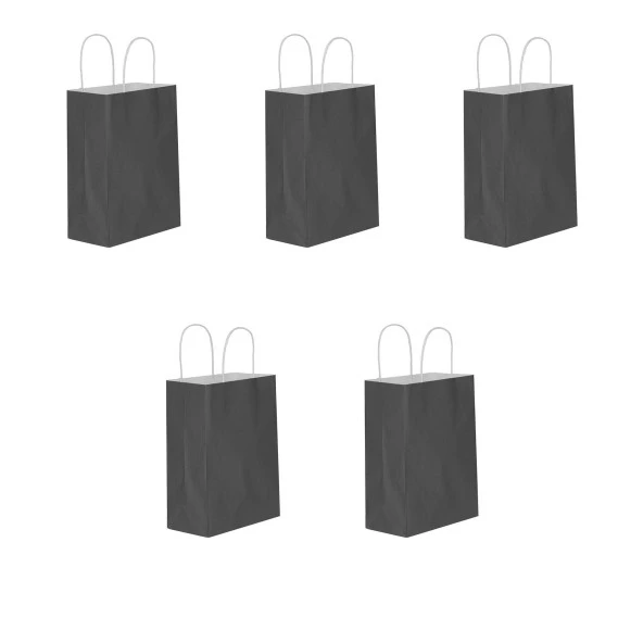 Büküm Saplı Kraft Kağıt Çanta Karton Hediyelik Poşet Torba - Siyah - 18x24 Cm. - 5 Adetlik Paket