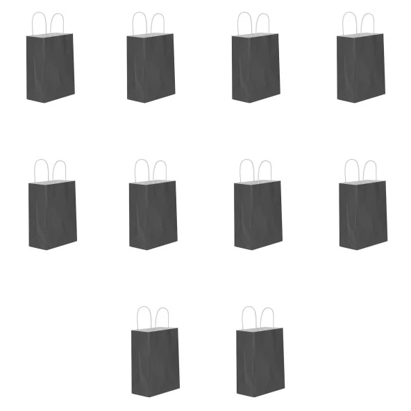 Büküm Saplı Kraft Kağıt Çanta Karton Hediyelik Poşet Torba - Siyah - 18x24 Cm. - 10 Adetlik Paket