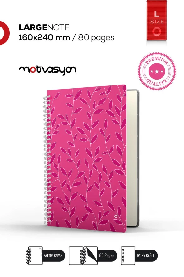 Leaf Serisi Pembe (L) 16X24 Ebat Spiralli 80Sayfa