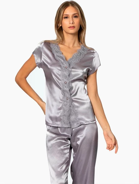 Pierre Cardin Saten Gecelik Sabahlık Pijama Takım Şort Takım 6'lı Gelin Çeyiz Seti 6010 - 10