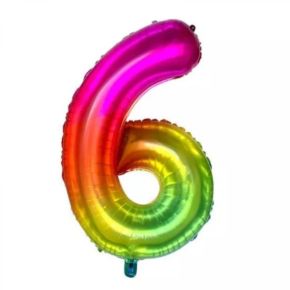 6 Rakam Gökkuşağı Folyo Balon 80 cm