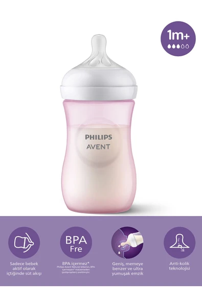 Philips Avent Scy903/11 Doğal Tepkili Pp Pembe Biberon 260ml 1 Ay