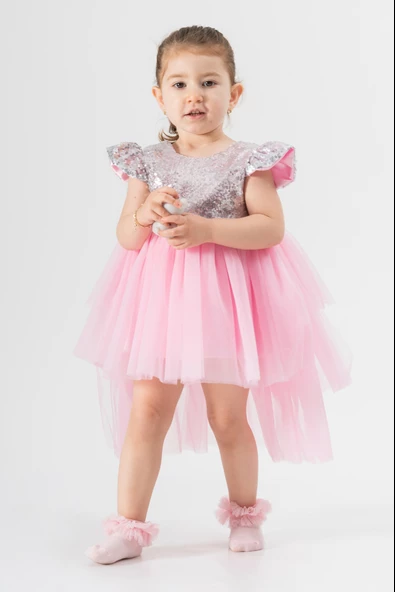 Bebek Kız Çocuk Doğum Günü Parti Düğün Elbise Tüllü Tütü Astarlı Çocuk Giyim Bebek Giyim Kız Bebek ELBYKYRKPUL - 10