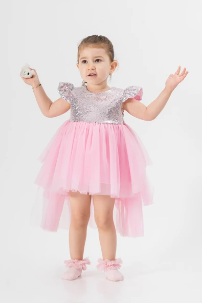 Bebek Kız Çocuk Doğum Günü Parti Düğün Elbise Tüllü Tütü Astarlı Çocuk Giyim Bebek Giyim Kız Bebek ELBYKYRKPUL - 7