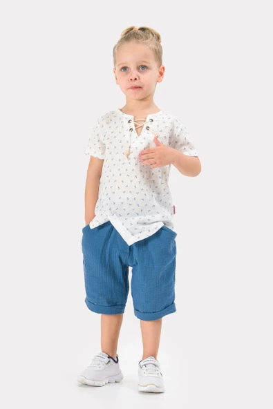 Erkek Çocuk Yazlık Müslin Kumaş Müslin Alt Üst Çocuk Takımı - 3
