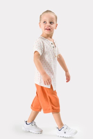 Erkek Çocuk Yazlık Müslin Kumaş Müslin Alt Üst Çocuk Takımı - 4