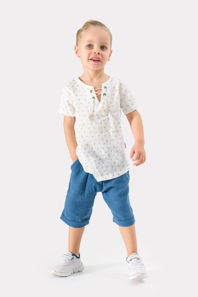 Erkek Çocuk Yazlık Müslin Kumaş Müslin Alt Üst Çocuk Takımı - 9