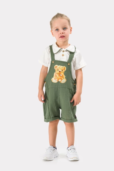 Erkek Çocuk Yazlık Müslin Kumaş Baskılı Müslin Alt Üst Çocuk Slopet - 2