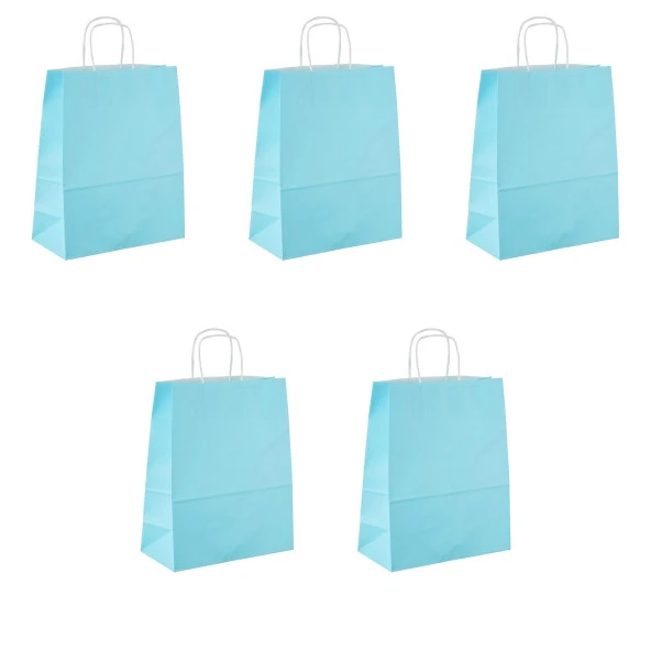 Büküm Saplı Kraft Kağıt Çanta Karton Hediyelik Poşet Torba - Açık Mavi -18x24 Cm. - 5 Adetlik Paket ürün görseli 1