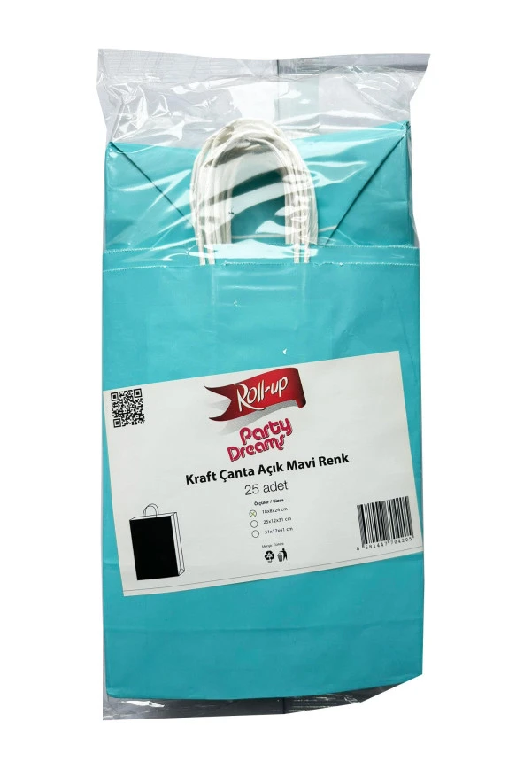 Büküm Saplı Kraft Kağıt Çanta Karton Hediyelik Poşet Torba - Açık Mavi -18x24 Cm. - 10 Adetlik Paket - Resim 2