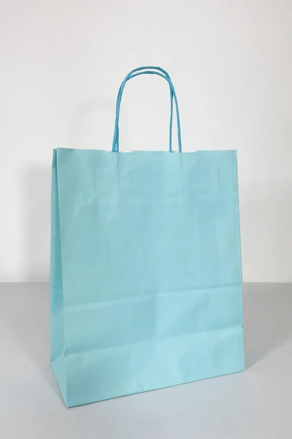 Büküm Saplı Kraft Kağıt Çanta Karton Hediyelik Poşet Torba - Açık Mavi -18x24 Cm. - 10 Adetlik Paket - Resim 5