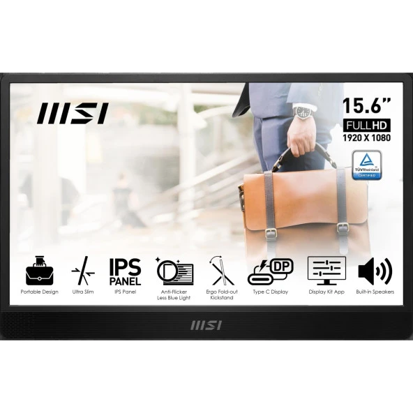 Msı 15.6 Pro Mp161 E2 1920X1080 Fhd 16:9 Flat Ips 60Hz 4Ms Adaptıve-Sync Portatıf Monıtor