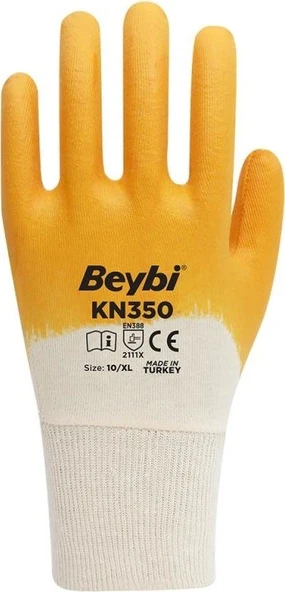 Beybi KN-350 Sarı Nitril Kaplı Koruyucu 10" 1 Çift Iş Eldiveni - 2