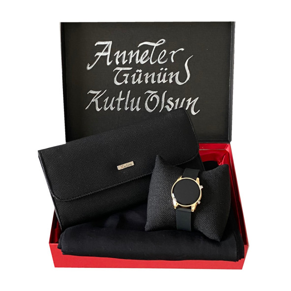 Anneler Günü Siyah Kol Saati Penye Şal Carlino Cüzdan - 2