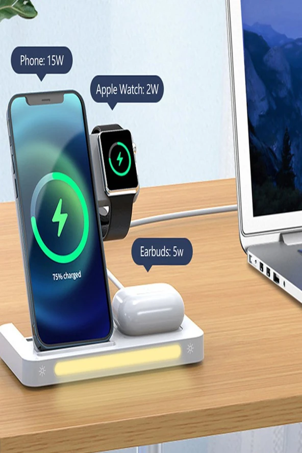 Qpen WC27 3in1 Katlanabilir 15W Kablosuz Şarj Masaüstü Set - Resim 3