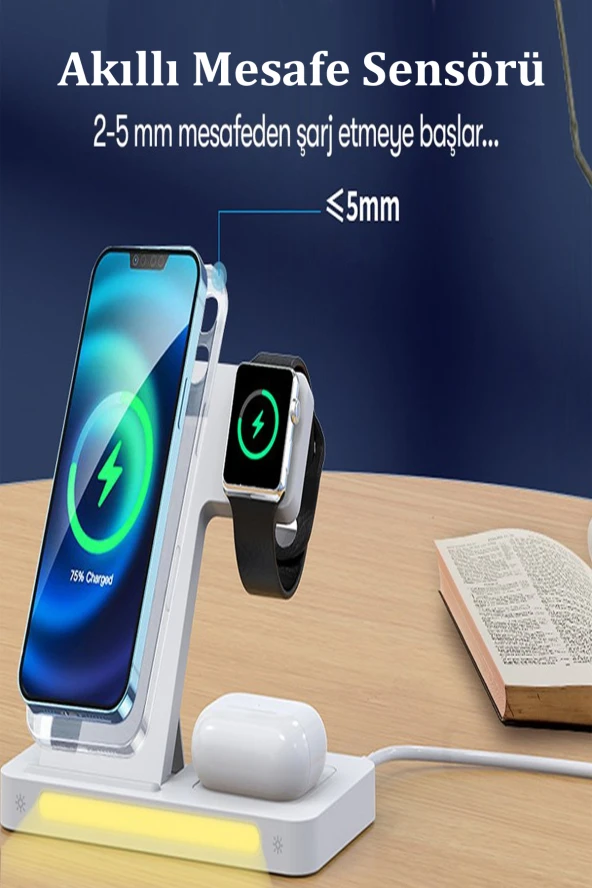 Qpen WC27 3in1 Katlanabilir 15W Kablosuz Şarj Masaüstü Set - Resim 4