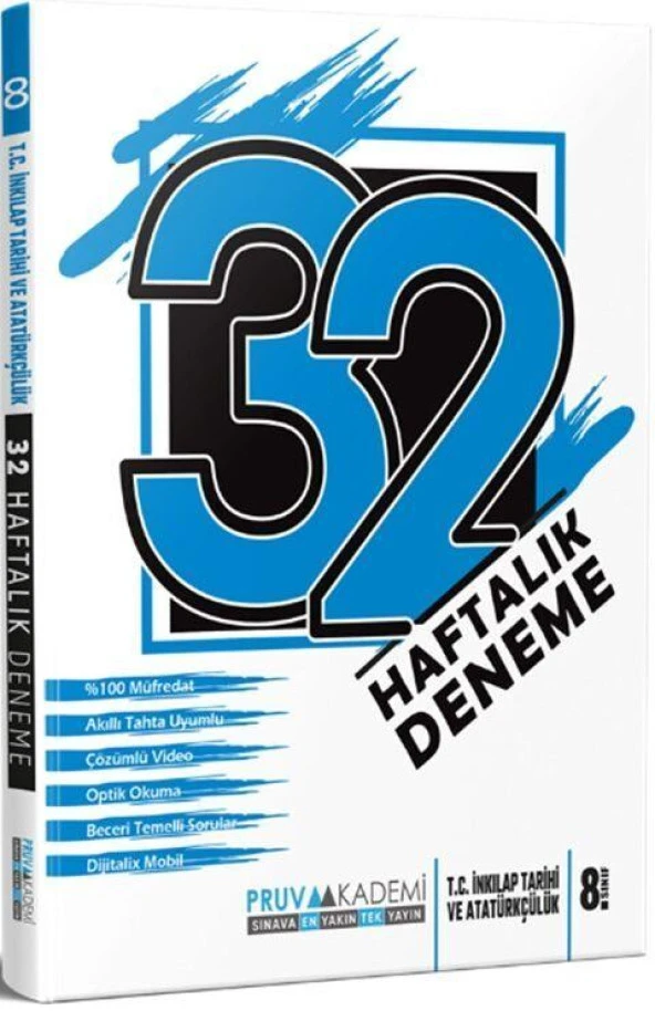 8. Sınıf T.C. İnkılap Tarihi ve Atatürkçülük 32 Haftalık Deneme Pruva Akademi